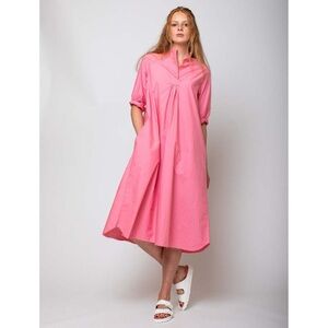 Sula Clothing Dewey Poplin Dress (Sz XS) Cotton A-Line Midi Tunic Sea Pink